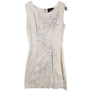 Raffles Singapore Silk Dress Beige Embroidered Floral Sleeveless Vintage No Size